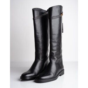 Massimo Dutti Womens Knee High Leather Riding Boots Black US 9 EU 40 NWD